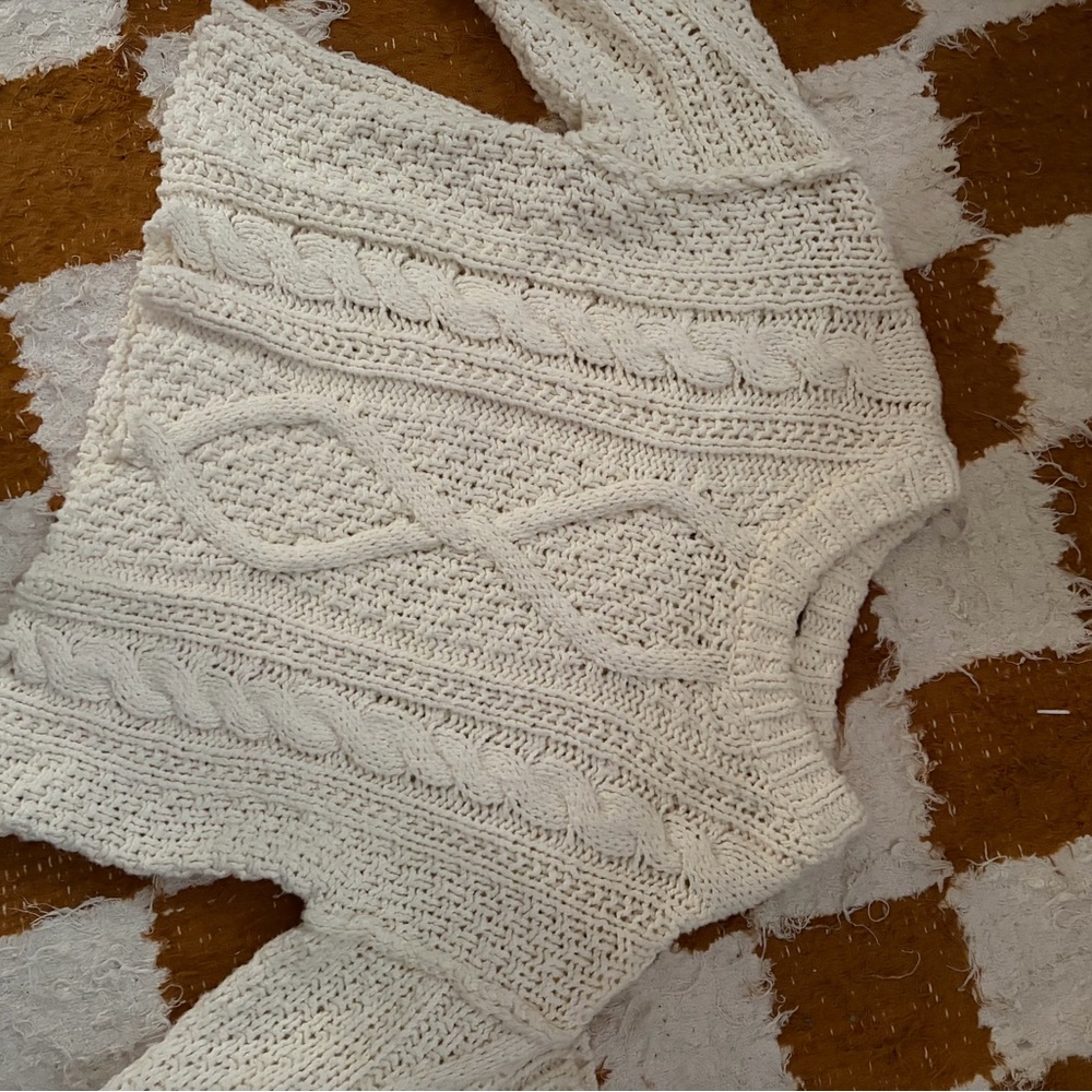 Free People Cropped Cable Knit Sweater Vest in Cream